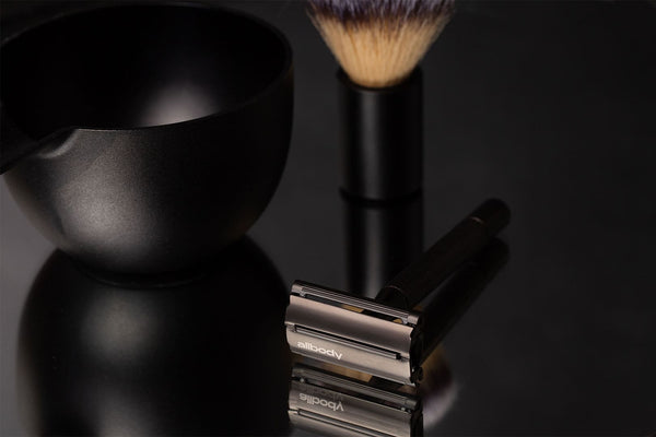 black-safety-razor-with-shaving-brush-and-bowl